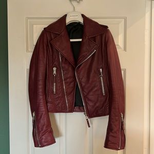 Authentic Balenciaga Leather Jacket in Size 38 dark red
